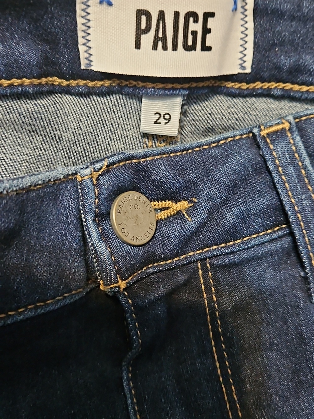 PAIGE Skyline Boot Dark Blue Mid-Rise Boot Cut Jeans - Picture 9 of 10